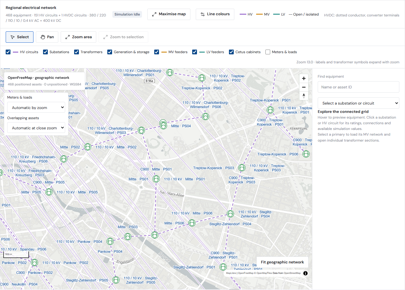 Illustrative network geographic view in Cetus Central