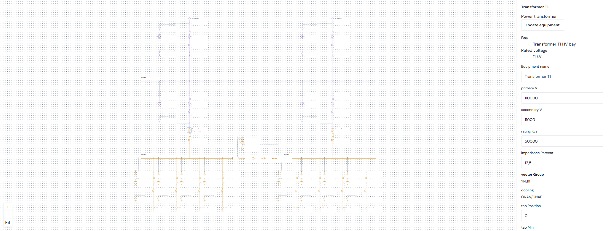 Detailed Cetus Central substation bay with apparatus and secondary circuits using illustrative data
